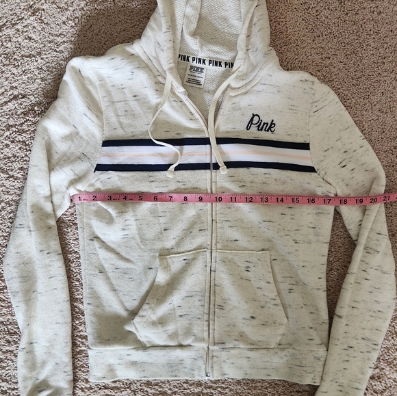 Victoria's Secret Pink Perfect Full Zip Hoodie Oatmeal Navy Blue Size XSmall - Picture 4 of 5